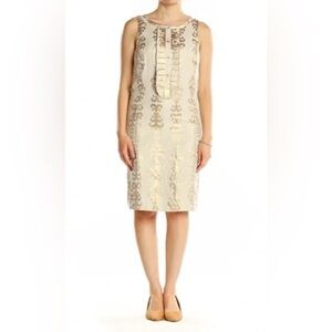 Tory Burch Maggie gold foil jacquard classic dress midi. Size 2